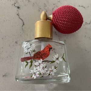 Vintage Floral Glass Perfume Bottle w/Red Cardinal  Design Great Condition